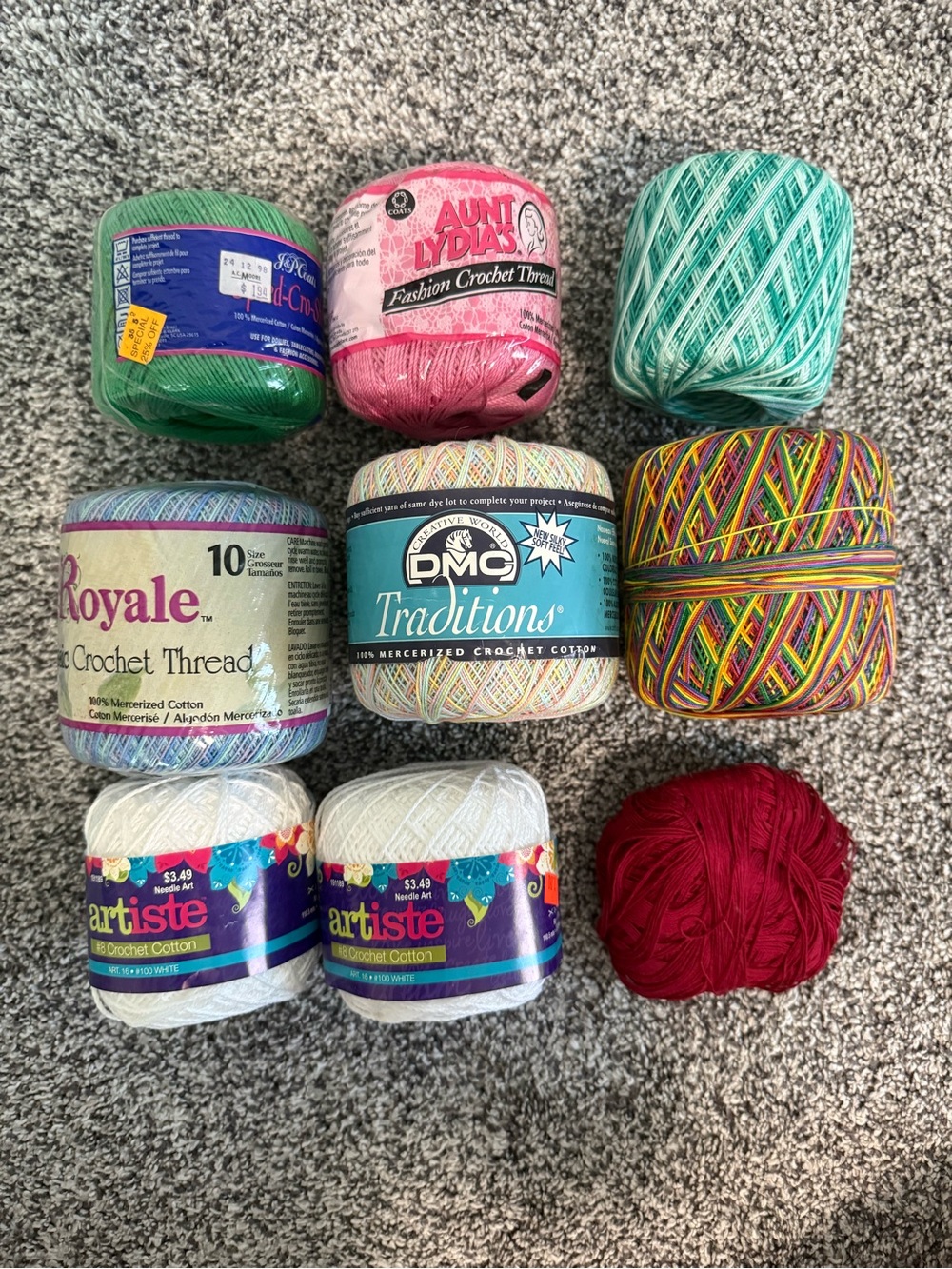 9 Skeins Various Brand Crochet Thread Bundle
